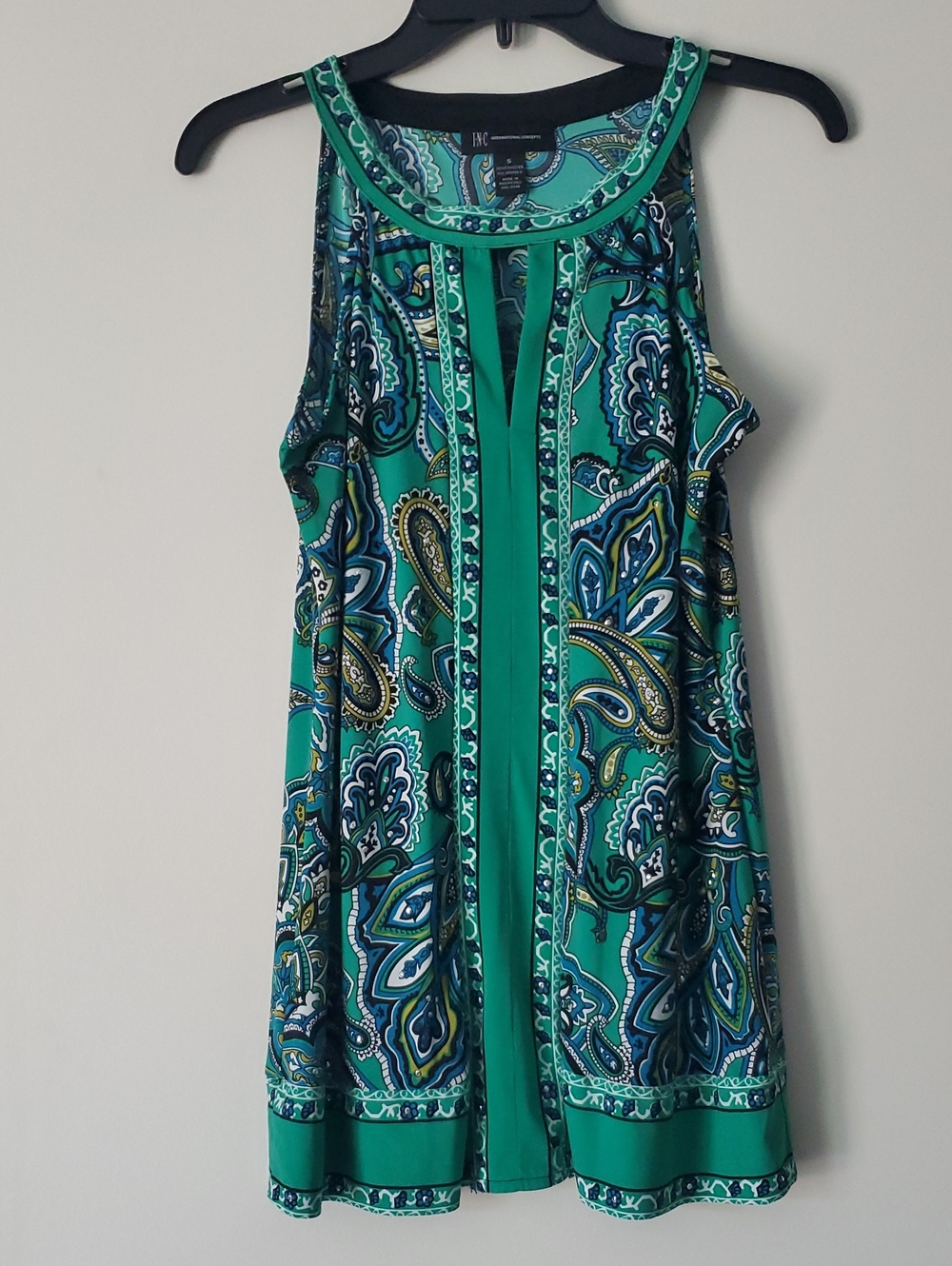 INC International Concepts Teal and Navy Paisley Sleeveless Top